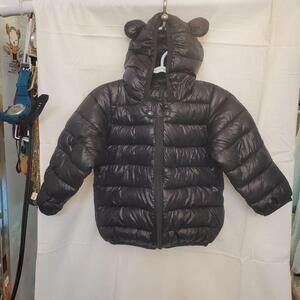 BLACK PUFFY JACKET WITH EARS ON HOOD